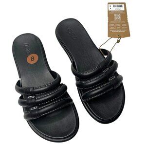 Olukai Womens Black Tiare Slide Leather Slip On Sandals Size 8